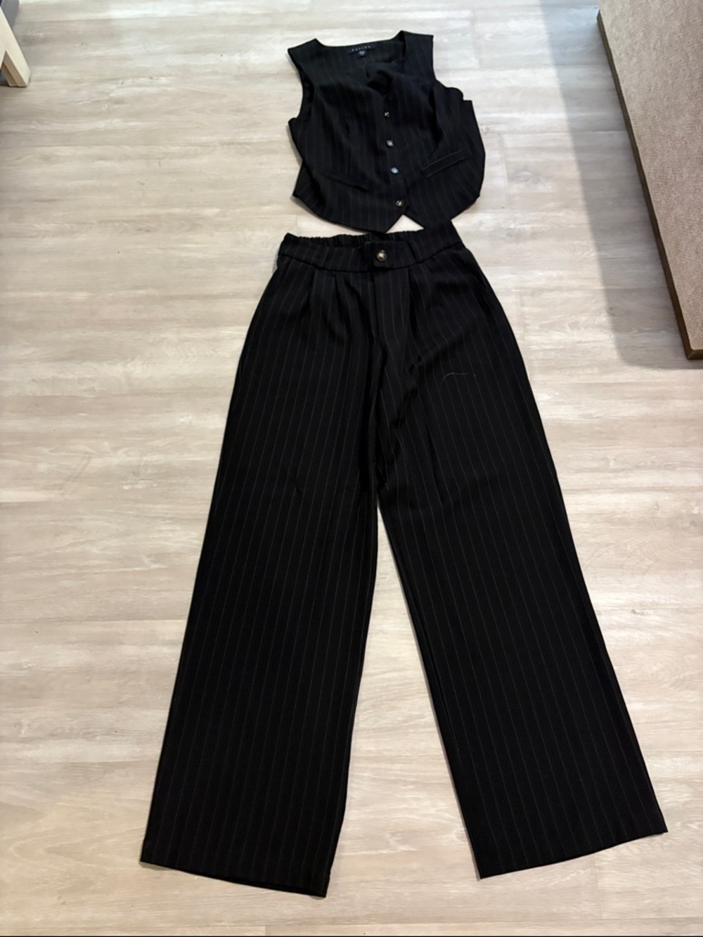 Women's Black Pinstripe Wide Leg Trousers and vest